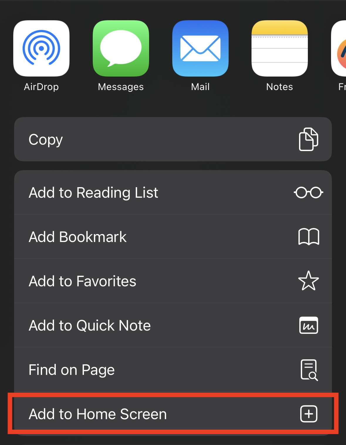 iPhone Add to Home Screen